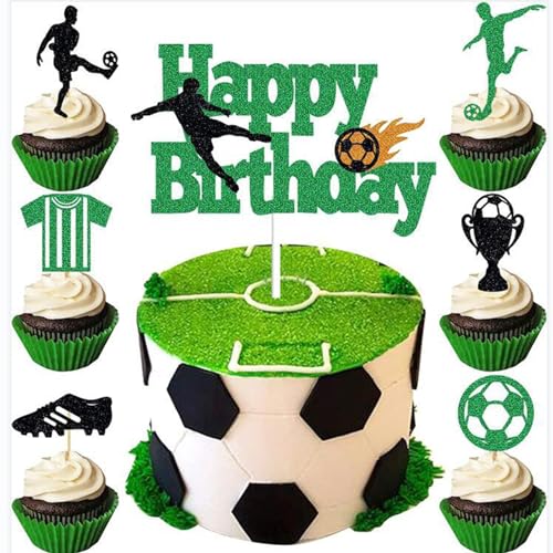 36 Stück Glitzer Fussball Cupcake Topper - Tortendeko Fussball, Fussball Deko Geburtstag Kinder, Fussball Kuchen Deko, Tortendeko Geburtstag Junge, Fußball Kinder Party Deko von Umimiss