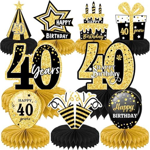 9Pcs Schwarz Gold 18th 21th 30th 40th Honeycomb Dekorationen - Happy Birthday Dekorationen Geburtstag Tisch Center Dekorationen Party Tischdekoration Mittelstück (40) von Umimiss