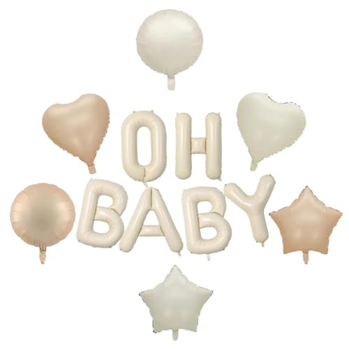 Umimiss Babyparty-Dekorationen – 40 Zoll großes beige Oh Baby Zeichen Banner, 18 Zoll Herz Stern Creme Luftballons, Geschlecht Offenbarung Dekorationen, Nude Luftballons Neutral Unisex Baby Shower von Umimiss