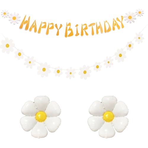 Umimiss Folienballons Gänseblümchen mit Happy Birthday Daisy Banner Set - Blumenballons, Gänseblümchen Party Dekorationen, Gänseblümchen Geburtstagsdekorationen für Frauen Mädchen Kinder, von Umimiss