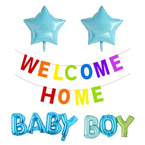 Umimiss Welcome Home Baby - Willkommen Zuhause, Welcome Home Baby Boy Grils, Baby Party Dekoration Junge, Herzlich Willkommen Banner, Willkommen Baby Deko Aussen, Willkommen Zuhause Girlande (BOY) von Umimiss