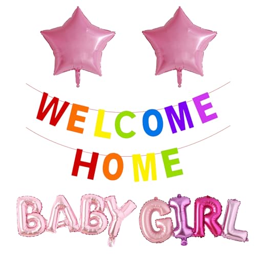 Umimiss Welcome Home Baby - Willkommen Zuhause, Welcome Home Baby Boy Grils, Baby Party Dekoration Junge, Herzlich Willkommen Banner, Willkommen Baby Deko Aussen, Willkommen Zuhause Girlande (GIRL) von Umimiss