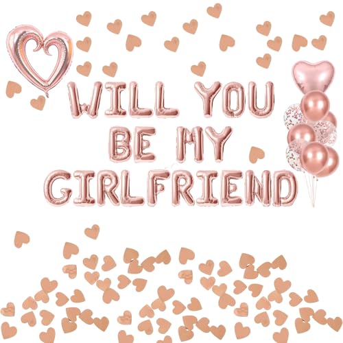 Will You Be My Valentine - Will You Be My Girlfriend, Valentine Day PinK Love Balloon Set, Valentine Day Decorations, Will You Be My Girlfriend Decorated Balloons Love Latex Balloons Petals von Umimiss