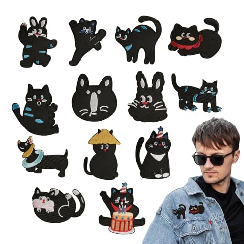 Umiocns Cat Patches Iron on, Cute Cat Decoration Patches | Cute Cat Decoration Patches with Embroidered Letters, Stylish Iron Patches, Creative Accents for Hats, Jackets von Umiocns