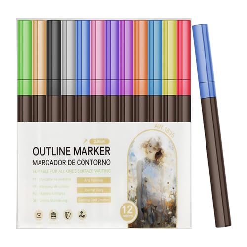 Umiocns Shimmer Marker – Doppellinien-Glitzer-Gel-Konturenstift-Set, selbstumrissige Marker für glitzernde Kritzeleien, Scrapbooking, Journaling, Grußkarten, Kunsthandwerk von Umiocns