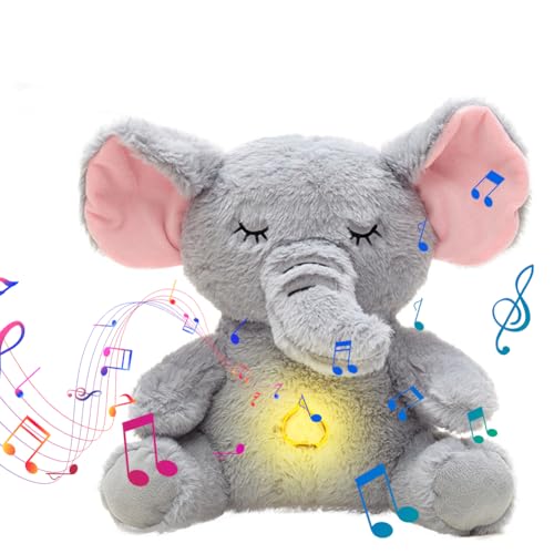 Umllpet Schlummer Elefanten Kuscheltier, Baby Einschlafhilfe Elefanten, Einzigartiges Einschlafhilfe Babys für Neugeborene, Elefanten-Musikpuppe mit Atembewegung und Musik, Ideales Baby Spielzeug von Umllpet