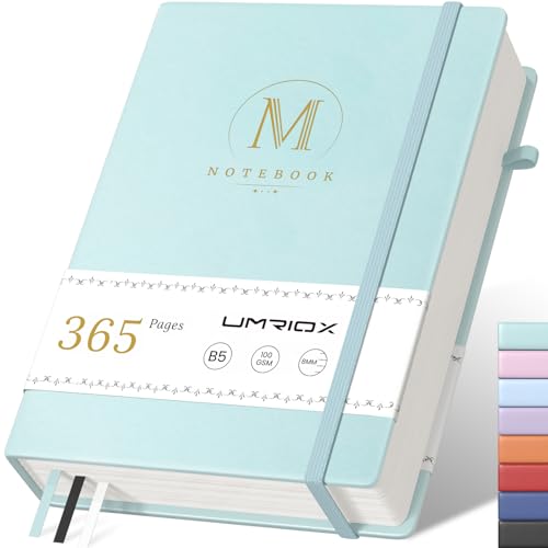 Umriox DAY Notizbuch B5 Liniert,Dickes Hardcover Leder Tagebuch 365 Seiten 100gsm Papier mit Index Tabs,Der Collegeblock Notizblock Eignet Sich Zum Schreiben Und Notieren,17.8 x 25.5cm-Himmelblau von Umriox