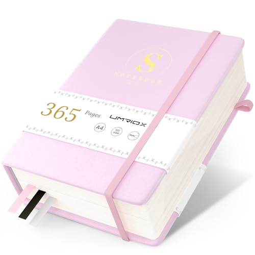 Umriox Notizbuch B5 Liniert Journa, Dickes 365 Seiten 100gsm Papier mit 1 Innentasche, Hardcover Leder Notizblock für Frauen und Männer im Büro, Schule,17.8x 25.5cm- Rosa von Umriox