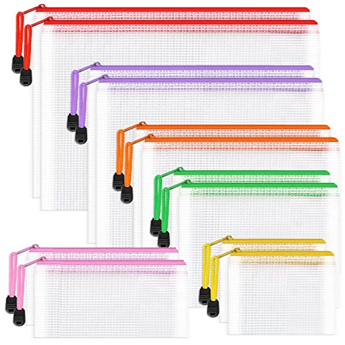 Umriox bunte Dokumententasche A4+A5+A6+B4+B5+B6, 12 Stück wasserdichte Dokumententasche Reissverschluss, Datei Tasche Kunststoff für Dokumente Papier Schule Kosmetik Reise(6 Größen) von Umriox