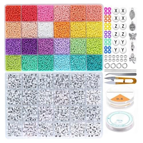 Umsoxhy 24 Gitter Bemalte Perlen Glasperlen Reine Farbe Streuperlen Set DIY Schmuckzubehör von Umsoxhy