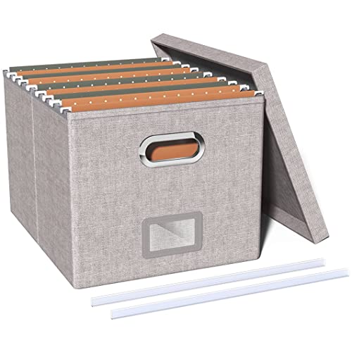 Umtiti A4 Ablageboxen mit Deckel, Upgrade Hängemappenbox aus Faserplatte und Papier in stilvoller Leinenoptik，hellgrau,FGQH-DE von Umtiti