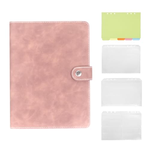 Unaikoo Leder A5-Ringbuch-Notizbuch - 6-Ringbuch-Planer-Set, persönlicher Planer mit A5-Nachfüllpapieren, Bindertaschen, Fächerblättern, Papierblatt (Rosa-1) von Unaikoo