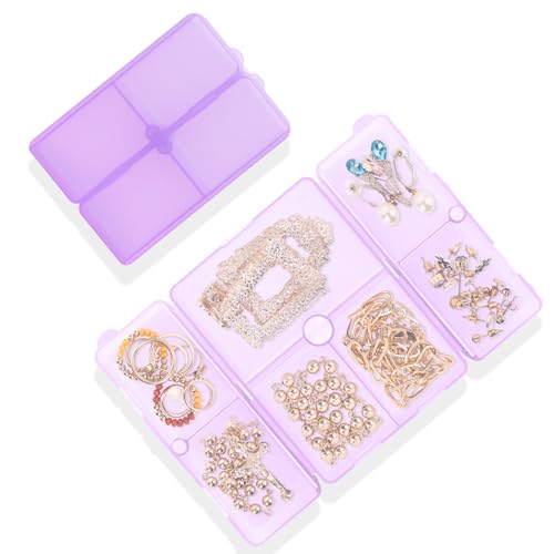 Unaone Schmuck-Organizer – 7 Fächer, tragbare Reise-Schmuckschatulle für Mädchen und Frauen, faltbares Design, Schmuck-Aufbewahrungsbox für Ohrringe, Halsketten und Ringe, transparent lila von Unaone