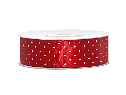 Satin Band 25mm mit Punkten (rot/weiß) von PartyDeco