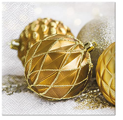 3-lagige Weihnachtsservietten, traditionelle Weihnachtsservietten, 33 cm x 33 cm, 20 Stück (moderne goldene Kugeln) von PAW Decor Collection