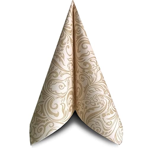 Unbekannt 50 Servietten, stoffähnlich, Airlaid Ornaments Champagner Creme 40 cm x 40 cm für Hochzeit Verlobung Taufe Weihnachten von Unbekannt