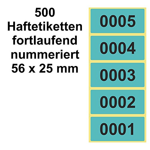 500 Etiketten/Aufkleber auf Rolle - BLAU - fortlaufend nummeriert - 56 x 25 mm von Unbekannt