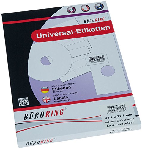 6500 Etiketten 38,1 x 21,1 mm 100 Blatt A4 Laseretiketten Kopieretiketten Druckeretiketten von Unbekannt