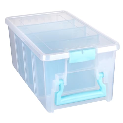 ArtBin 6925AA Semi Satchel mit herausnehmbaren Trennwänden, tragbarer Kunst-und Bastel-Organizer mit Griff, [1] Kunststoff-Aufbewahrungskoffer, transparent mit Aqua-Akzenten, Polypropylen von ArtBin