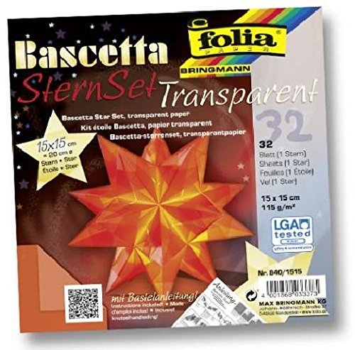 Bascetta Stern Bastelset Transparentpapier 115g/m² 15x15 cm 32 Blatt orange Folia 840/1515 von Unbekannt