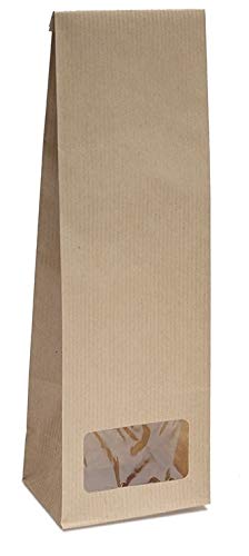 Blockbodenbeutel mit Sichtfenster - 250g - Größe 8 x 5 x 24,3 cm - Papiertüten Bodenbeutel Geschenktüte Papierbeutel Tütchen Kraftpapier (250g – mit Sichtfenster, 10 Stk. - OPP) von Unbekannt