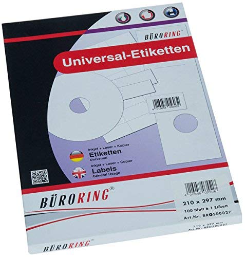 Büroring Etiketten A4/100 Blatt 210x297mm, 100 Etiketten von Unbekannt