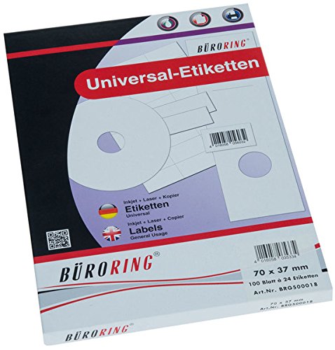 Büroring Etiketten A4/100 Blatt 70x37mm, 2400 Etiketten von Unbekannt