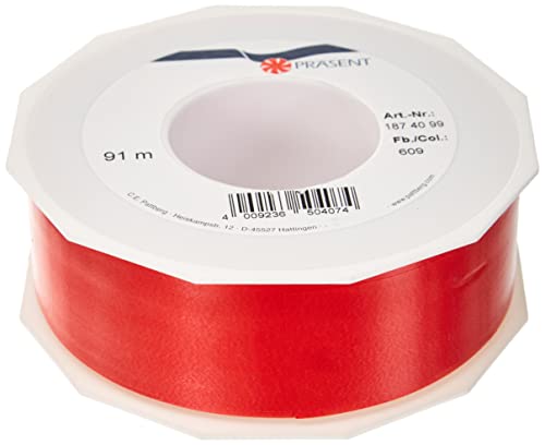 C.E. PATTBERG Geschenkband rot, 91 Meter Ringelband 40 mm zum Basteln, Dekorieren & Verpacken von Geschenken zu jedem Anlass von Morex Ribbon