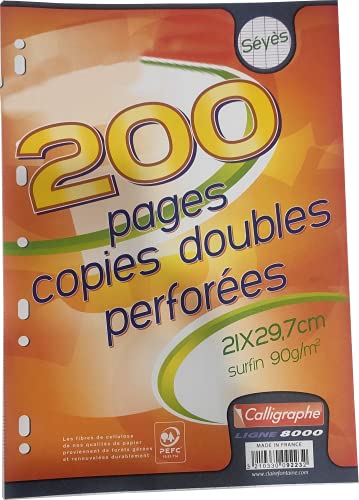 Clairefontaine 9223C - Packung mit 100 Blatt Kanzleibögen Calligraphe DIN A4 21x29,7 cm, französische Lineatur, 90g, gelocht, ideal für Ordner 32x26 cm, Weiß, 1 Pack von Calligraphe