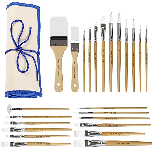 Conda Pinselset - 24 Stück Pinsel, Nylon Acrylfarben Pinsel Set, Hölzernen Griff Pinsel Künstler Set für Aquarell Ölgemälde, Perfektes Malerei Ölfarben Brush Set für Anfänge Kinder Künstler von conda