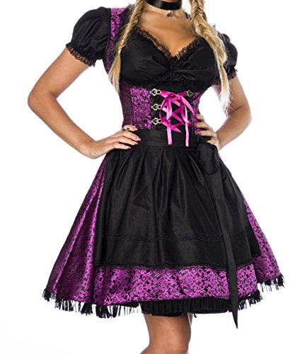 Dirndl Kleid Kostüm mit Bluse und Schürze aus Jacquard Stoff und Spitze Spitzenstoff Oktoberfest Dirndl lila/schwarz M Oberteil dunkel von Unbekannt