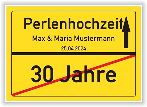 Geschenkidee zur Perlenhochzeit - 30 Jahre Verheiratet - Perlen Hochzeit - Ortsschild Bild Geschenk zum 30 Hochzeitstag - Jubiläum mit Namen und Datum von Druck-Geschenk