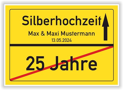 Geschenkidee zur Silberhochzeit 25 Jahre Verheiratet Ortsschild Bild Geschenk zum Jubiläum Mann Frau silberne Hochzeit mit Namen und Datum von Druck-Geschenk