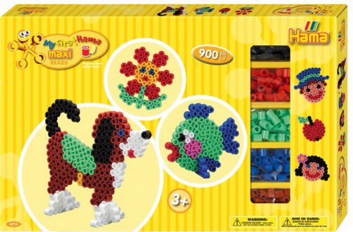 Hama Perlen 8712 Geschenkbox mit ca. 900 bunten Maxi Bügelperlen mit Durchmesser 10 mm, Motivvorlagen und 2 Stiftplatten, inkl. Bügelpapier, kreativer Bastelspaß für Groß und Klein von Unbekannt