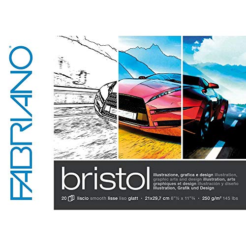 Honsell 19002129 - Fabriano Bristol Block, DIN A4, 250 g/m², 20 Blatt, ultraglatte Oberfläche, sehr radierfest, ideal für Illustrationen, Grafik und Design von Fabriano