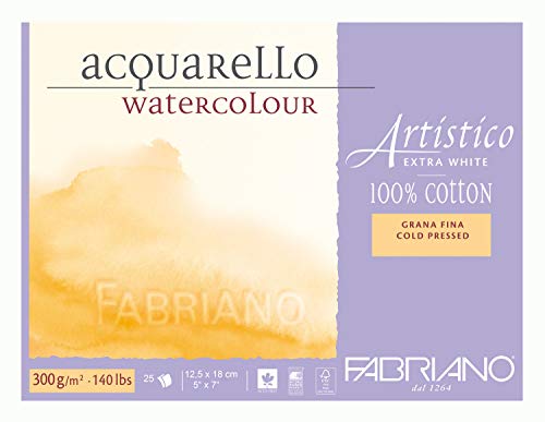 Honsell 311218 - Fabriano Artistico Acquarello Watercolour, hochwertiger Künstler - Aquarellkarton, extra weiß, Feinkorn cold pressed, ca. 12,5 x 18 cm, 25 Blatt 300 g/m² von Fabriano