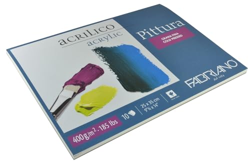 Honsell 40002535 - Fabriano Pittura Acrylmalkarton, hellweiß, raue Oberfläche mit Naturkörnung, 400 g/m², 25 x 35 cm, 10 Blatt, Block 4 seitig geleimt, säurefrei und alterungsbeständig von Fabriano