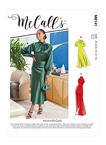 McCall's M8141A5 Schnittmuster für Damenkleid mit hohem Kragen, Design Code M8141, Papier, weiß, Sizes 6-14 von McCall's