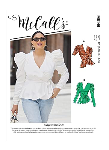 McCall's M8146RR Damen, Schößchen, Wickelbluse, Schnittmuster M8146, Papier, weiß, Plus Sizes 18W-24W von McCall's