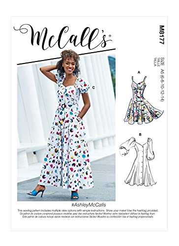 McCall's M8177A5 Damenkleid, Prinzessinnen-Saum, Knopf, Schnittmuster M8177, Papier, weiß, Sizes 6-14 von McCall's