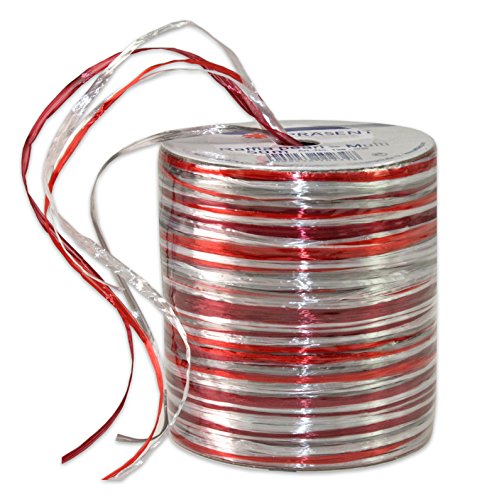 Präsent Raffia Pearl-Multicolour Bastband rot/Silber/Bordeaux, 50 m metallic Dekoband, Verzieren & Basteln, Geschenkband für feierliche Anlässe von Präsent