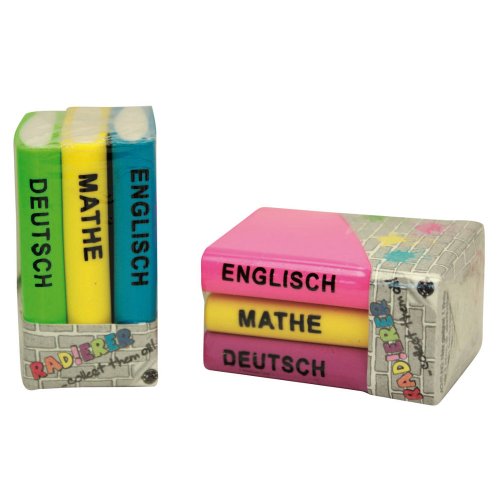 Radiergummi Bücher Radierer 3er Set lila gelb rosa Deutsch Mathe Englisch von Unbekannt