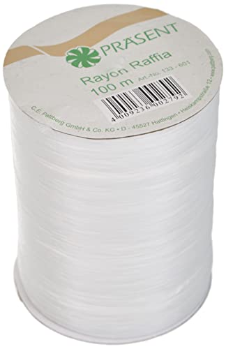 Präsent Rayon Raffia Bastband weiß, 100 m Dekoband zum Einpacken von Geschenken, Verzieren & Basteln festlicher Dekos, Schleifenband für besondere Anlässe von Präsent