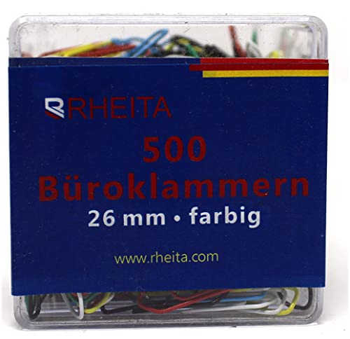 Rheita 1048-7 Büroklammern, 26 mm, farblich sortiert, 500 Stück in Klarsichtbox,farblich sortiert von Unbekannt