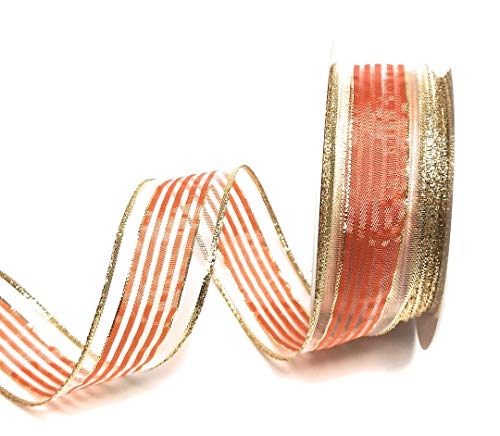 Schleifenband 20m x 40mm Organza Orange - Gold gestreift Dekoband Geschenkband [3250] von Konrad Arnold