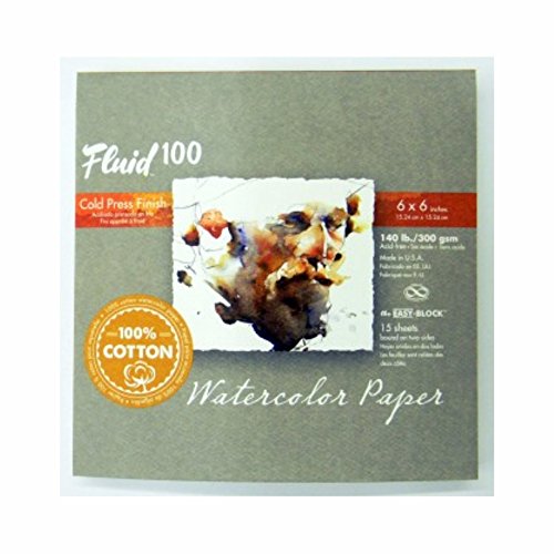 Speedball 811206 Fluid 100 Künstler-Aquarellpapier 63,5 kg, Papier, 300 g/m² Kaltpresse, 6 x 6 BLOCK, 15 Count von Speedball