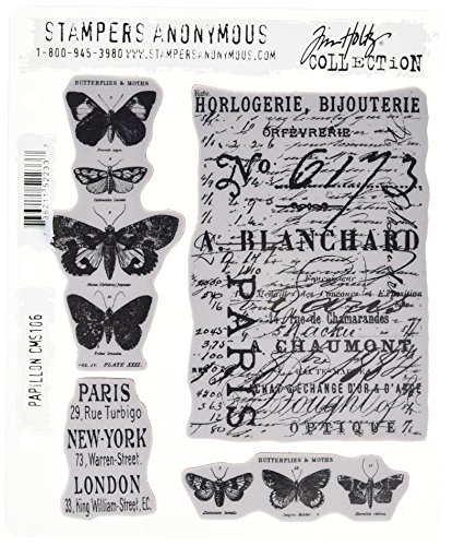 Tim Holtz Cling Stamps 7"X8.5"-Papillon Haftstempel, 17,8 x 21,5 cm, Acrylkautschuk, extra_Large von Stampers Anonymous