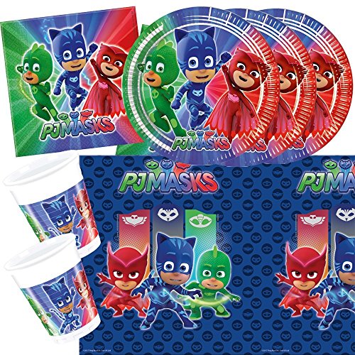 Unbekannt 37-teiliges Party-Set PJ Mask Pyjamahelden - Party - Teller Becher Servietten Tischdecke für 8 Kinder von Unbekannt