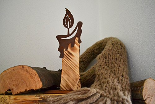 Unbekannt Holzkerze Metall Holz Rost Edelrost Holzfigur Rostfigur Deko Dekoration Deko-Idee Winterdeko Rostdeko Holzdeko Gartendeko Geschenk-Idee Geschenk von Unbekannt