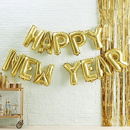 Unbekannt XXL Folien-Ballons Girlande Happy New Year in Gold - Silvester Ballon-Kette Folien-Ballons Luft-Ballons Ballon-Girlande Party-Dekoration von Unbekannt